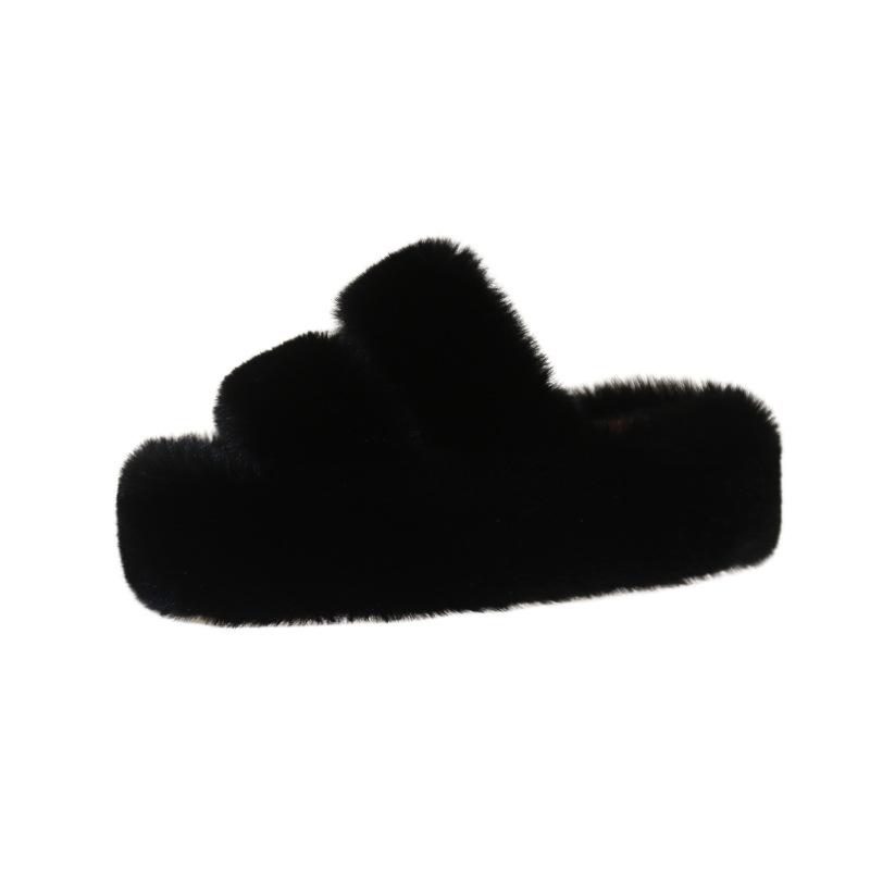 Fluffy shoes slippers women's outer wear 2025 new spring, autumn and winter plush fluffy drag thick-soled one-word cotton slippers