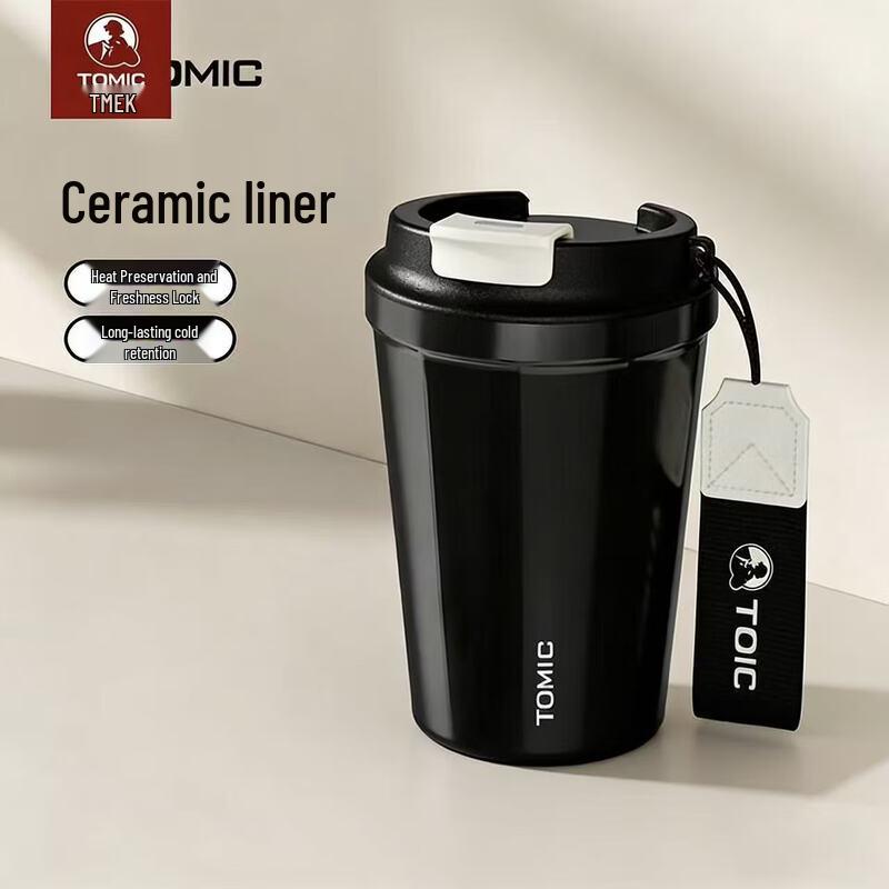 TOMIC Portable Ceramic Lined Coffee Thermos Mug