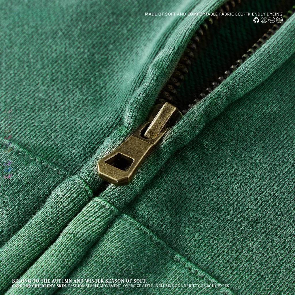 Odzież wierzchnia dla dzieci 2025 Jesień Modne Cool 350G Bawełna frotte Vintage Bluzy z kapturem na zamek Chłopcy Dziewczynki Casual Sportowe Topy Ubrania dla dzieci