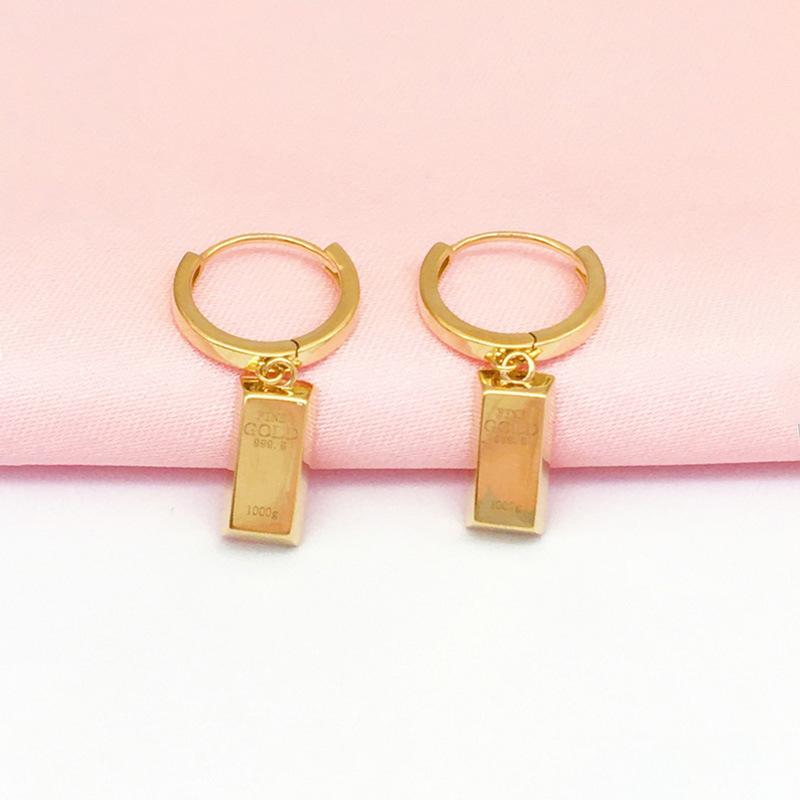 Purple Gold Women S Simple And Trendy Small Yellow Brick Earrings Women S Rose Gold-Plated High-End Design Ear Buckles