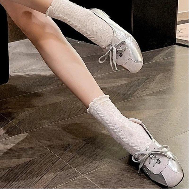 Fashion 2024 Autumn New Fashion Women's Comfortable Bow Lace Casual Non-Slip Solid Color Flat Shoes