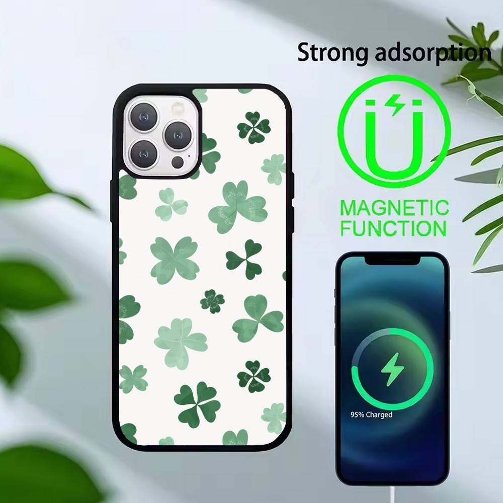 Four-leaf clover Phone Case For iPhone 17,16,15,14,13,Pro,Max,Plus,Magnetic For Magsafe Wireless Charging