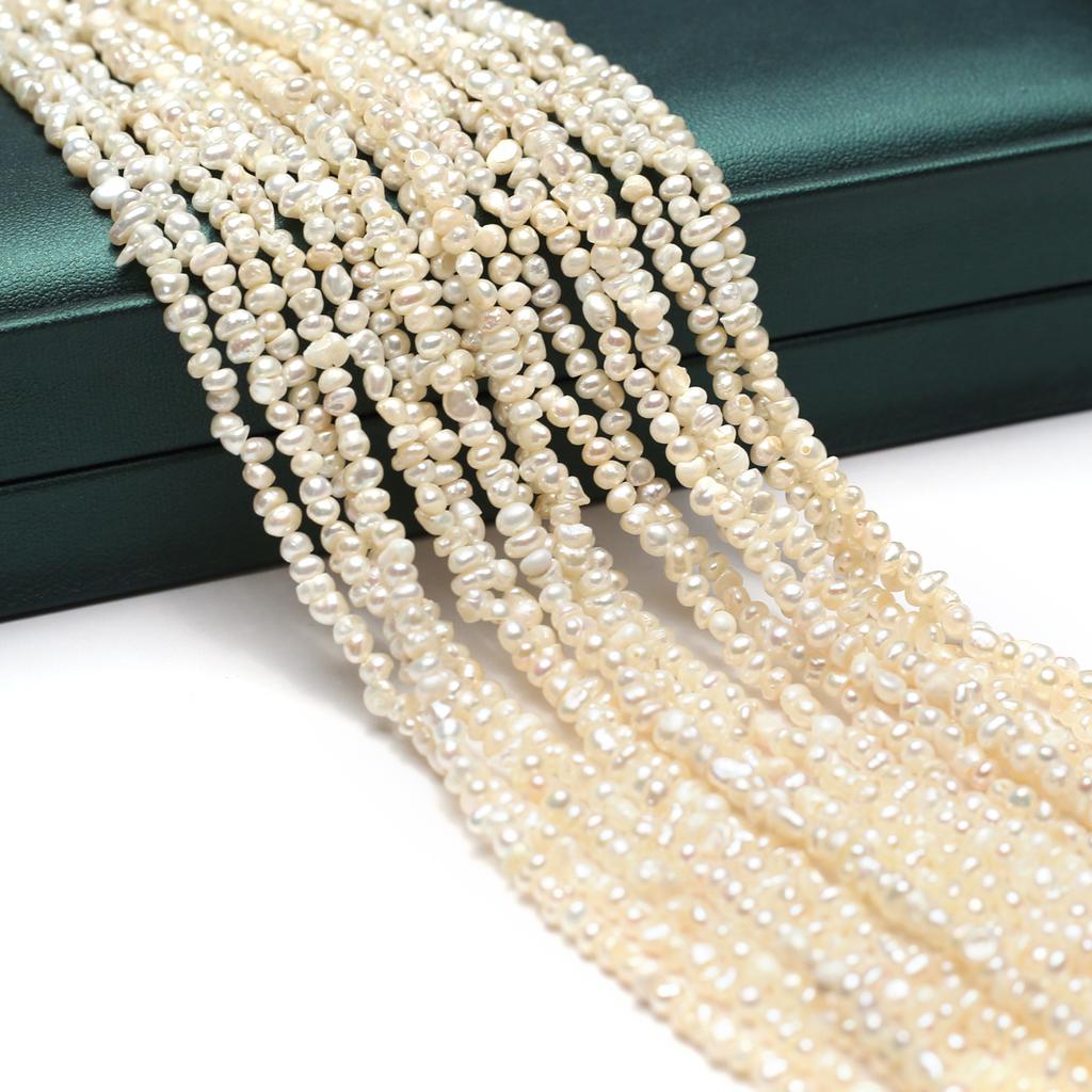 1String, Boho White Natural Freshwater Pearls, Handmade Irregular Pearl Beads for Jewelry Making DIY Necklaces Crafts (Beads 3-4mm, Length 36cm)