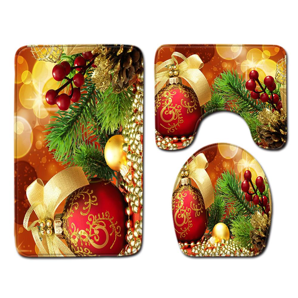 Christmas Bathroom Floor Mat Toilet Three-Piece Set