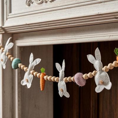 Osterhase Girlande, Karotten Holzperlen Ostergirlande für Kaminsims Hängende Dekorationen, Frühlings Eiersuche Party Zubehör