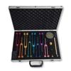 Eight-Piece Colored Tuning Fork Set with Activation Block (Frequencies: 126.22, 136.1, 141.27, 172.06, 194.18 Hz)