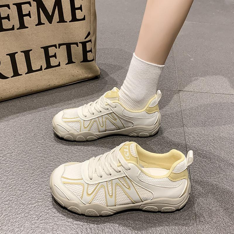 

Дышащие сетчатые женские летние новые универсальные повседневные кроссовки на толстой подошве, маленькие белые 40 бежевый