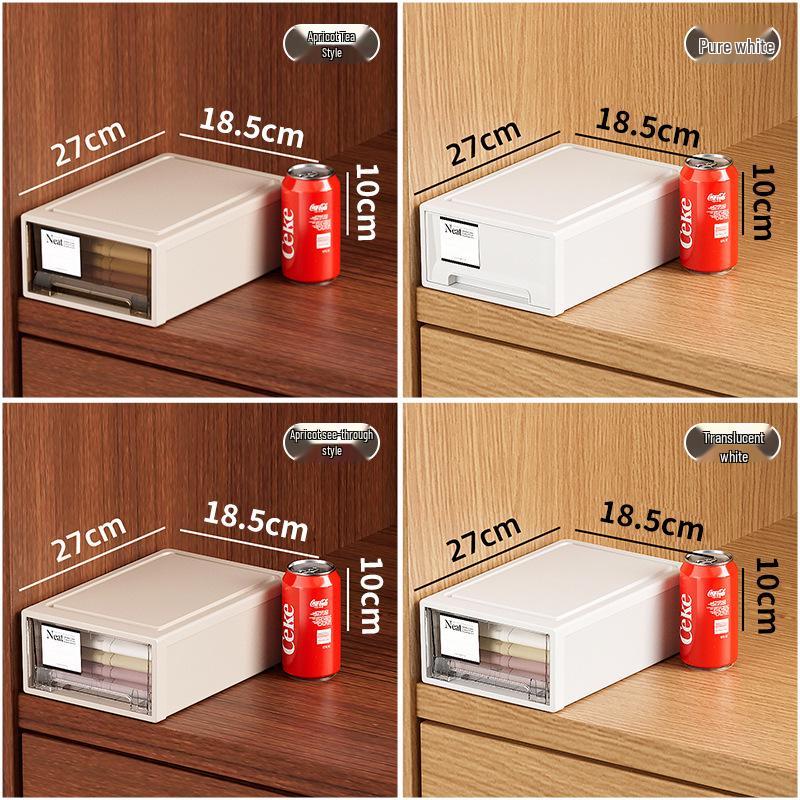 Transparent Drawer Storage Box for Tights, Socks, and Underwear - Compartmented, Three-in-One Design 1 Thickened PP Apricot-Transparent Unit