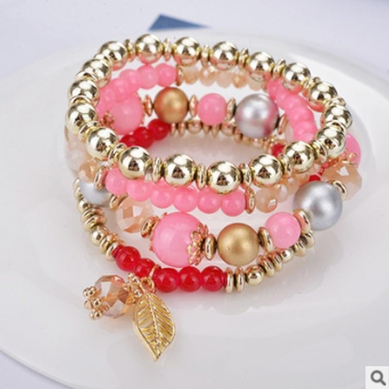 Multi Layered Acrylic Beaded Elastic Bracelet Set for Women's Party Letters Charm Bracelet Pendant Handicraft Anniversary Gift LS