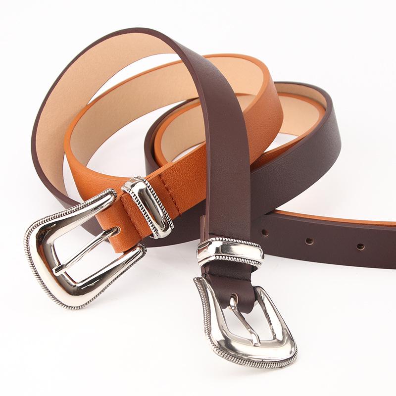 Women's Three-Piece Belt Set: Alloy Pin Buckle, Imitation Leather, Fashionable Retro Style, Versatile Clothing Accessory