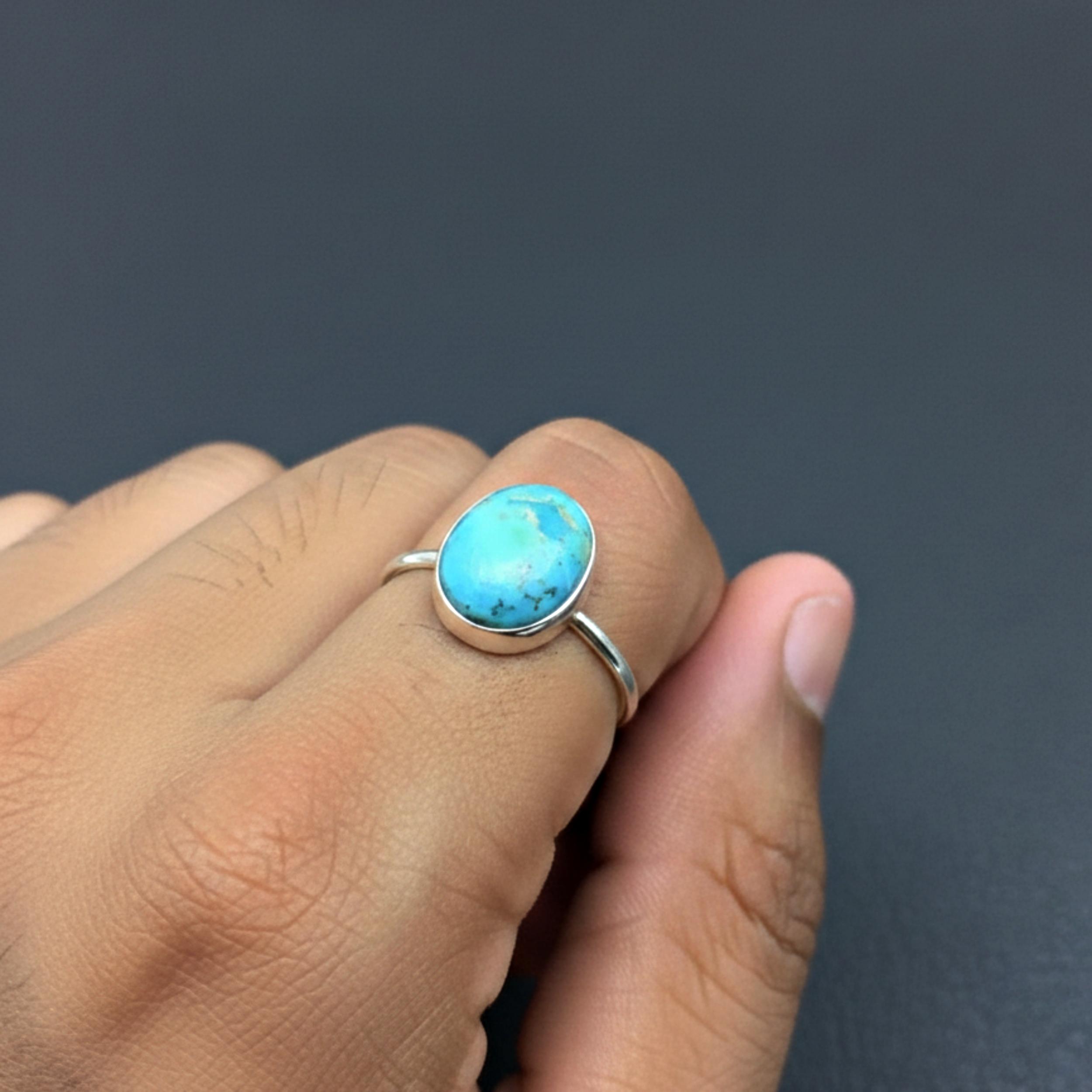

Синее бирюзовое кольцо-акцент из Аризоны для женщин, Ювелирное изделие из стерлингового серебра 925 пробы, Минималистичное boho кольцо для наслоения 4 серебряный