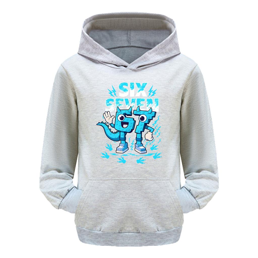 5192 Kinder Jungen Mädchen Steal a Brainrot 67 Six Seven Bedruckter Freizeit-Langarm-Hoodie Top