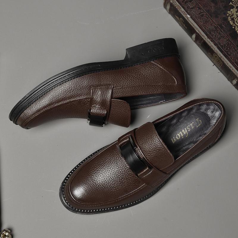 Fashion Stylish Brand Low Heeled Leather Shoes Elegantes Business Loafers for Men Handmade Slip on Dress Shoes Moccasin Man Party Flats