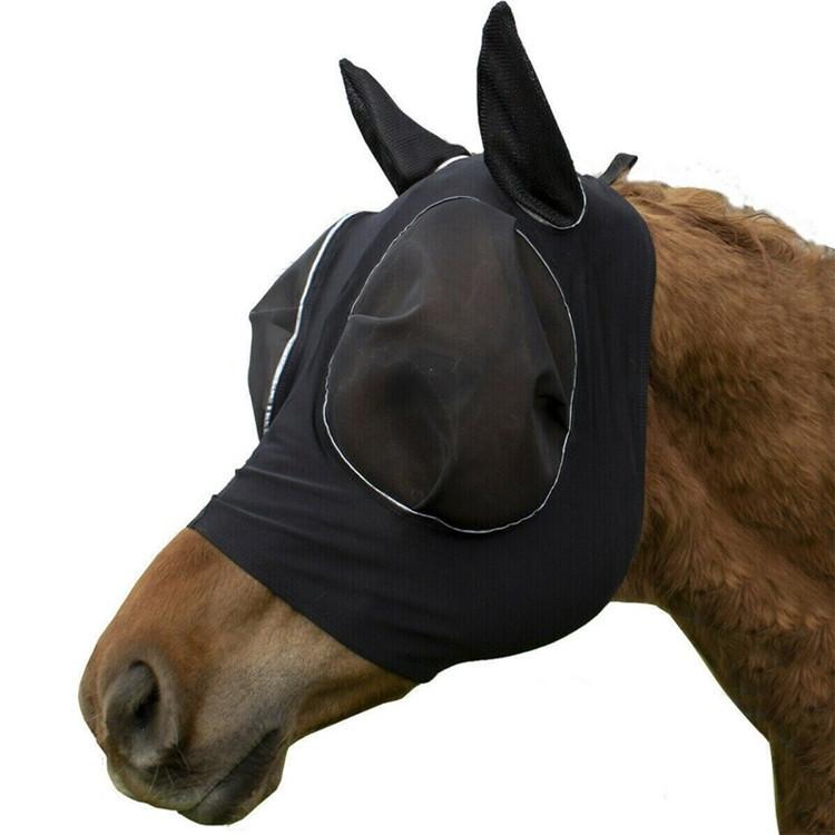 Horse Face Mask Halloween mask Breathable Anti Fly Stretchy Knitted Mesh Mask Ear Masks Protector Horse Equestrian Equipment