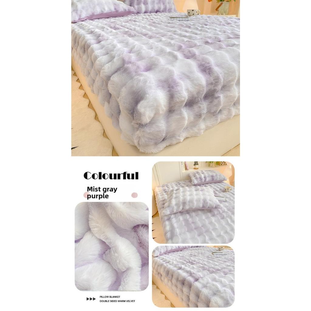 Solid Color Rabbit Like Plush Bed Sheet, 30cm Deep Pocket Design,Fully Wrapped Anti Slip Mattress Protective Cover,Thick and Warm In Autumn and Winter