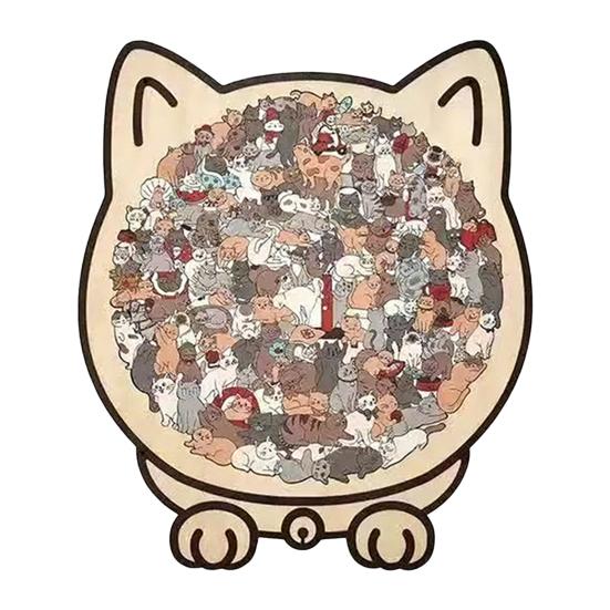 Yousheng 135-Piece Cat Shaped Wooden Jigsaw Puzzle Mailard/Macaron/Wooden/Morandi-Colored Animal Shape Puzzles for Adults Cat Lovers