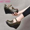 Fashion GKTINOO 2025 Wedges Women Shoe Spring Autumn Slip-On High Heels Round Toe Genuine Leather Casual Ladies Platform Shoes Woman
