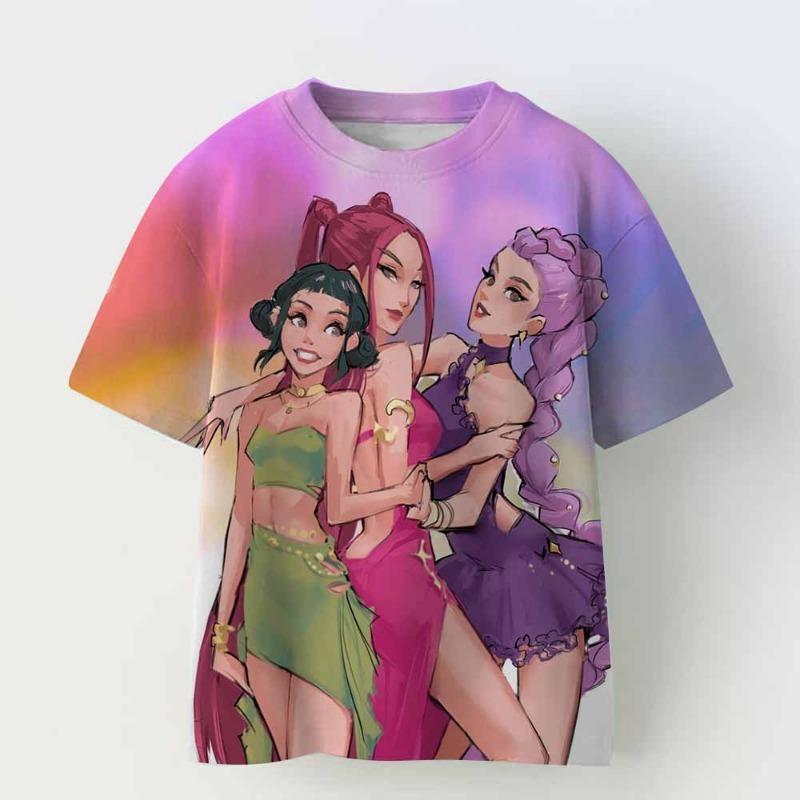 Summer Fashion Women's T-shirt Anime Demon Hunters Print Kids Girl Daily Casual Pullover Women's Top Tees Clothing