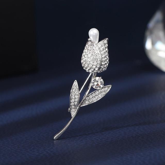 Women 'S Stylish Trendy Stylish Stylish Exquisite Craftsmanship High End Flower Brooches Sleek Simple Shape Rhinestone Inlaid BroochTrendy Jewelry