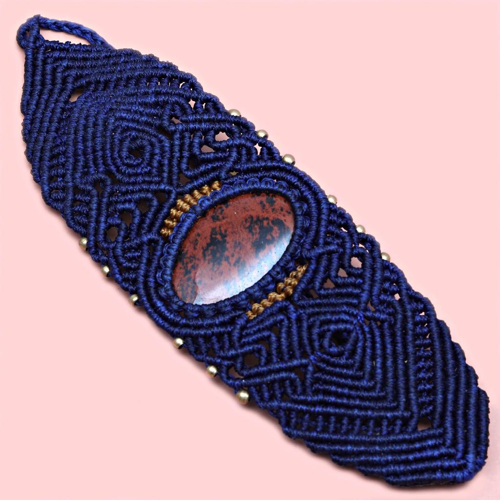 Bracelet Macrame Mahogany Obsidian Jewelry Thread 7-9'' Adjustable Fashion