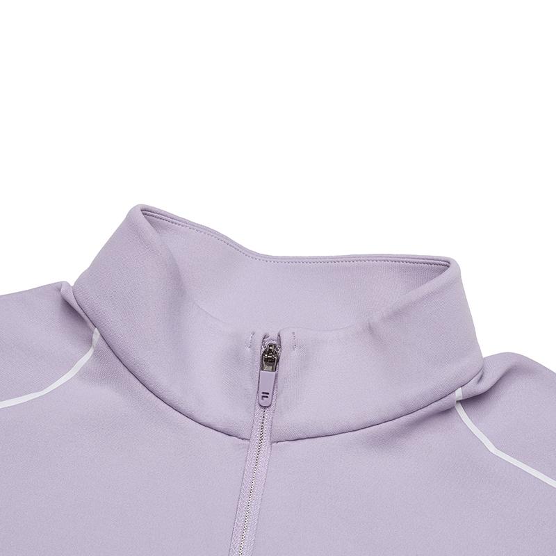 FILA Casual Half-Zip Stand Collar Long Sleeve T-Shirt Women Tops Magical-Purple A11W446204FPU