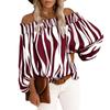 Women's Casual Striped Print Sexy One-Shoulder Long-sleeved Chiffon Shirt