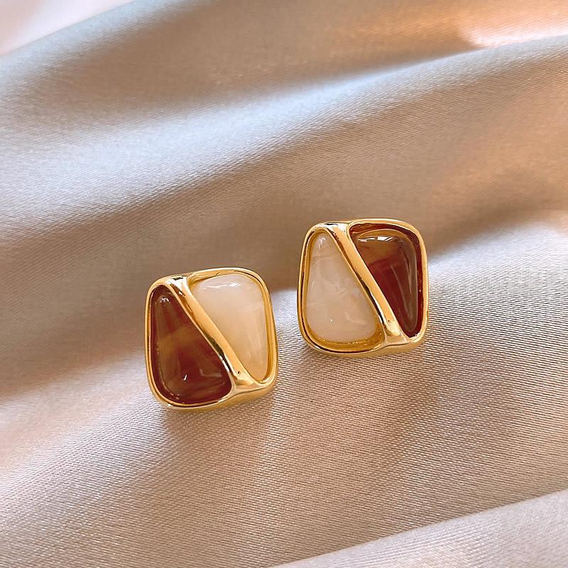 Vintage Brown Resin Tiger Eye Stone Dangle New Earrings for Women Fashion Silver Needle Earring Personality Melard Color Jewelry