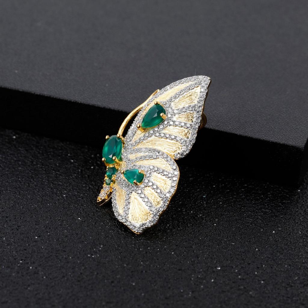 Original Designer Brooch Pendant Dual Use Butterfly Series Design High-end S925 Silver Green Agate Necklace Pendant