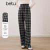 Betu Damen Plaid Elastischer Bund Weitbeinige Hose
