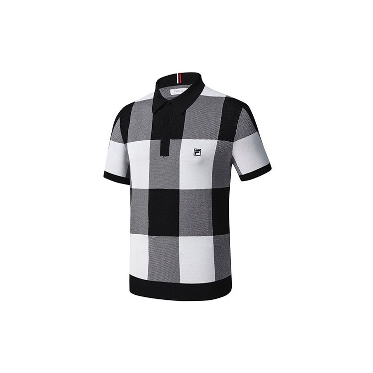 FILA Plaid Short Sleeve Golf Knit Polo Shirt Men tops Deep-Black A11M245408F-BK