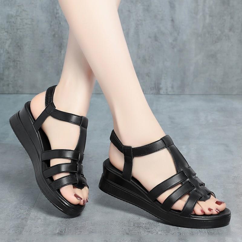 Hollow breathable sandals women's summer new slope heel platform casual versatile medium shoes women's shoes