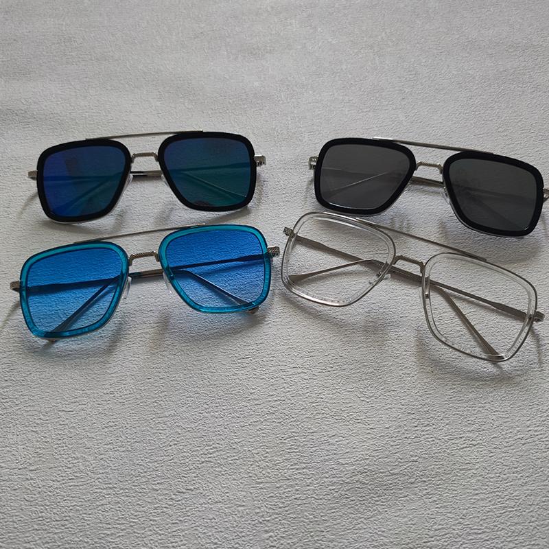 4pcs Square Sunglasses For Men Women Trendy Double Bridges Unisex Sun Glasses Fashion Summer Outdoor Shades Eyewear Accessory