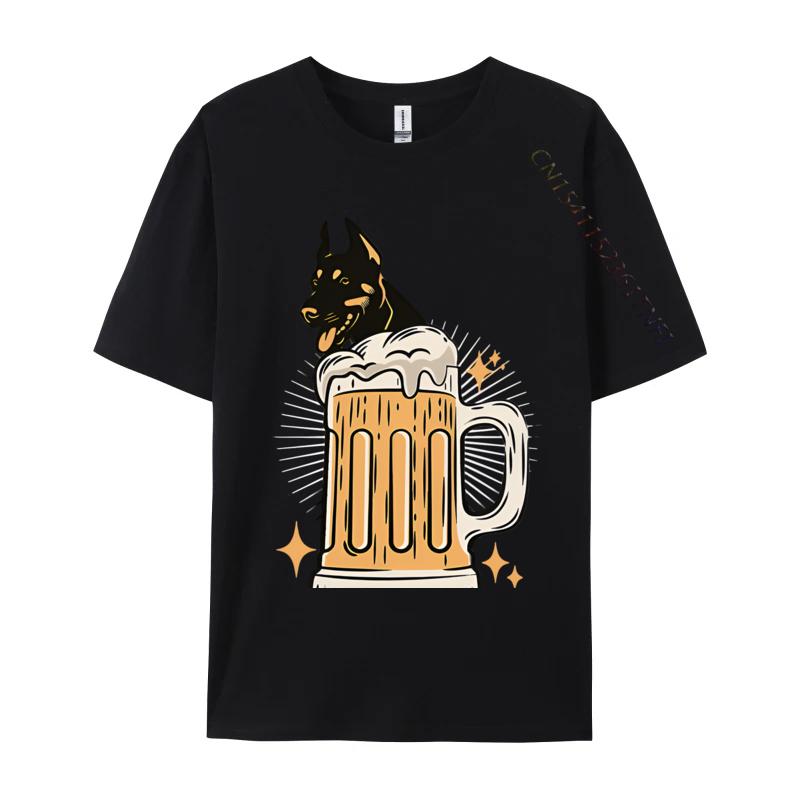 Doberman Dog Lover Funny Beer Lover Tshirt Black High Quality Funny Style T Shirt Cotton Mens Tops Tees