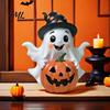 Halloween Ghost Pumpkin Decor Decoration, Holding Resin Figurine with Witch Soft Aesthetic Sculptures Hat, Spooky Cute Tabletop for Home Kitchen