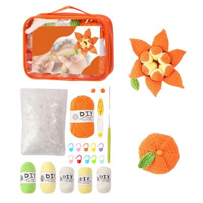Kit de Tejido para Principiantes DIY, Set de Ganchillo Amigurumi Naranja con Hilo, Aguja e Instrucciones