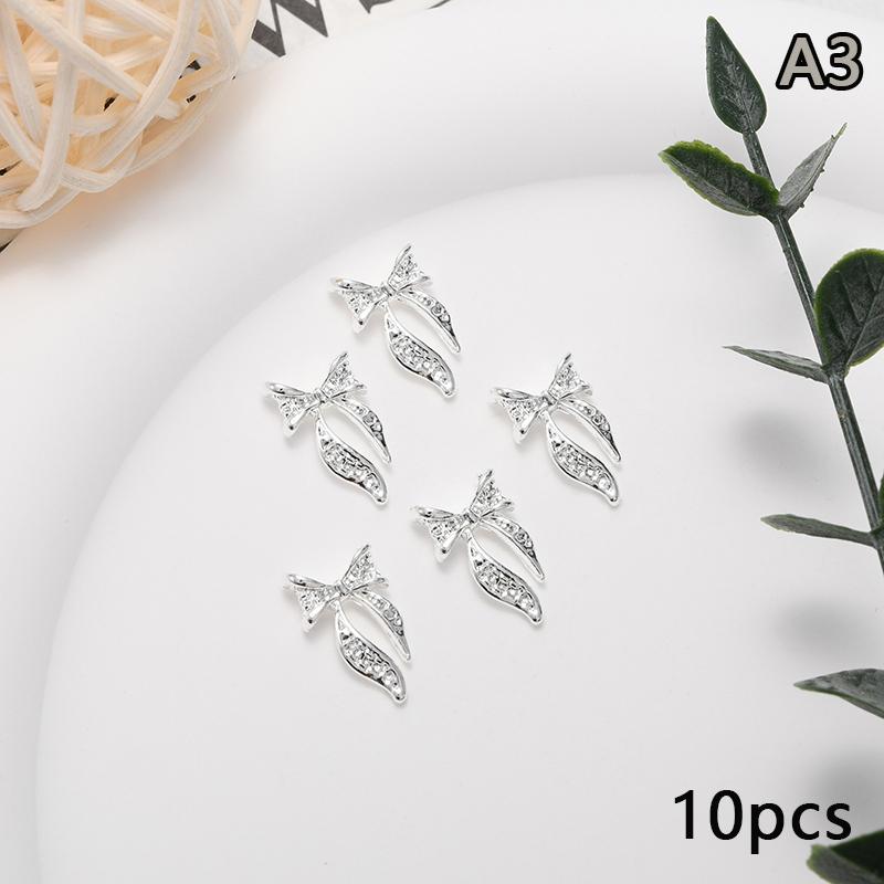 

10Pcs Alloy Ribbon Bow Nail Decoration 3D Gold/Silver Beauty Alloy Bow Design Nail Jewelry Diy Fashion Manicure Accessories A3