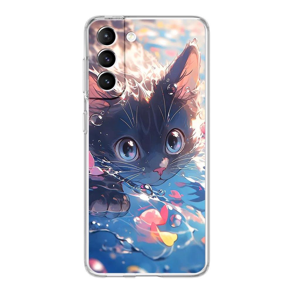 Phone Case For Samsung Galaxy S24 Plus S23 S22 S21 S20 FE Ultra 5G S10 S10E S9 Soft Clear Cover Cartoon Lovely Cat Art Fashion