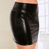 Club Show Sheath Skirt Slim Fit Glossy Smooth Surface Solid Color Mid Waist Clubwear Faux Leather Stage Performance Nightclub Mini