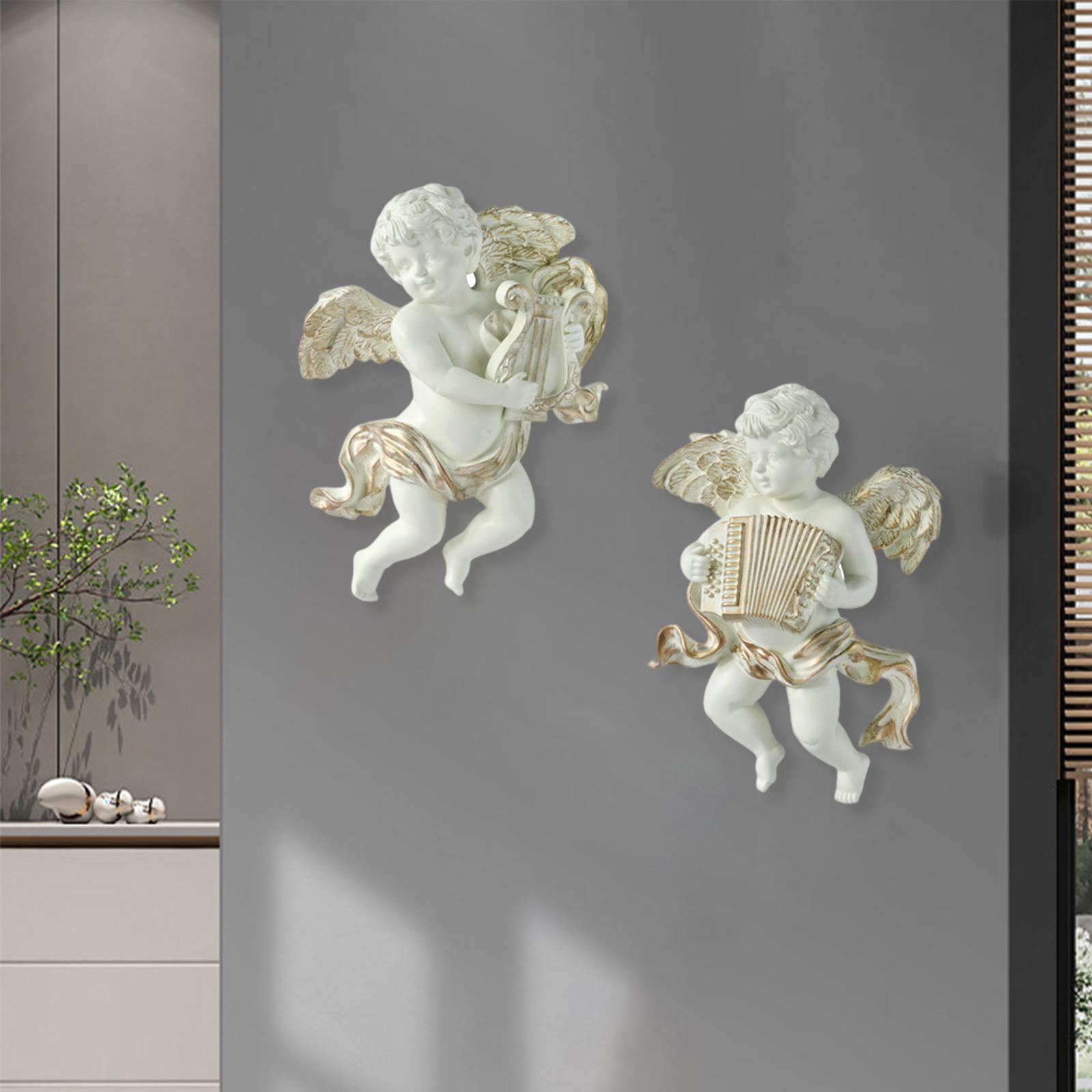 

2x Cute Angel Statue Figurines Cherub Wall Sculpture Collections Ornaments Collectible for Barchurch Hotel Home Office Bedroom