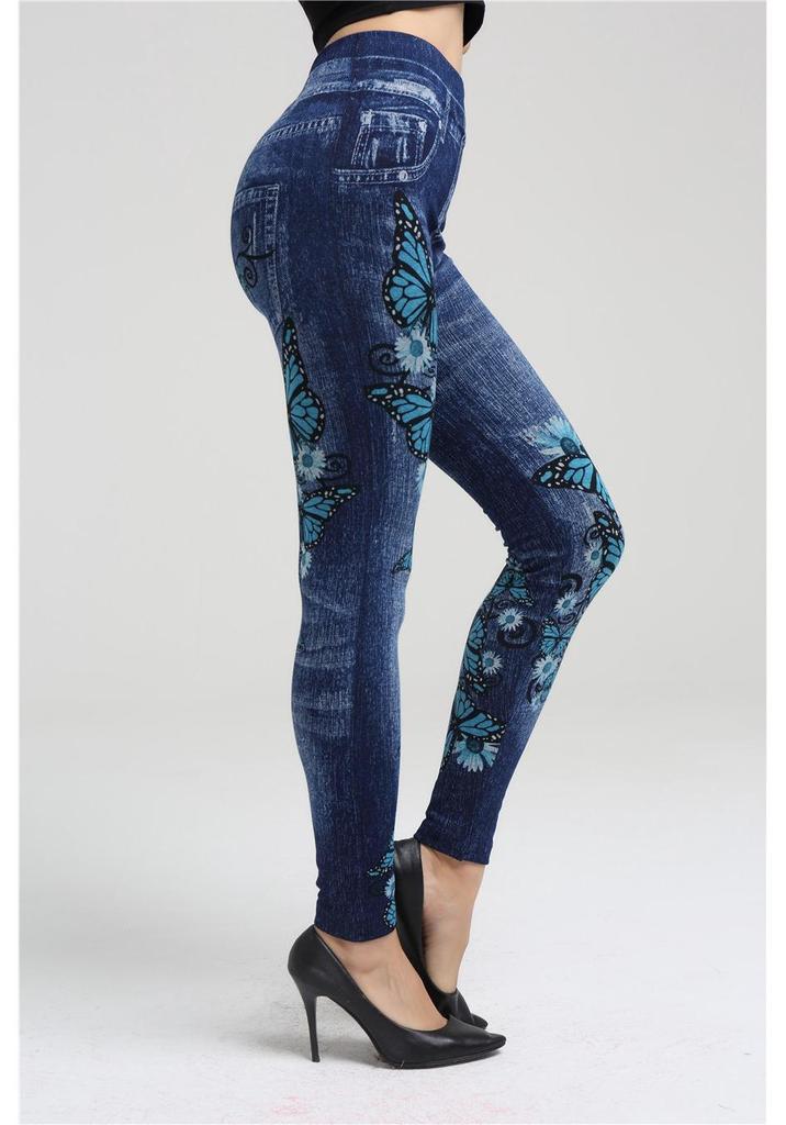 Butt-Lifting Super Elastic Butterfly Leggings - Denim Look