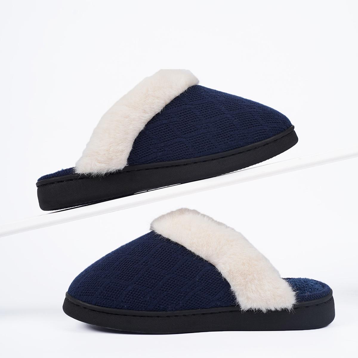

Fashion 2024 Winter plush slippers home non-slip warm cotton slippers plush thick-soled cotton slippers 44-45 темно-синий