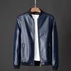 Men's Jacket Fashionable Men's Faux Leather Motorcycle Jacket Windproof Stand Collar Zipper Closure Pocket Autumn and Winter Soft Men