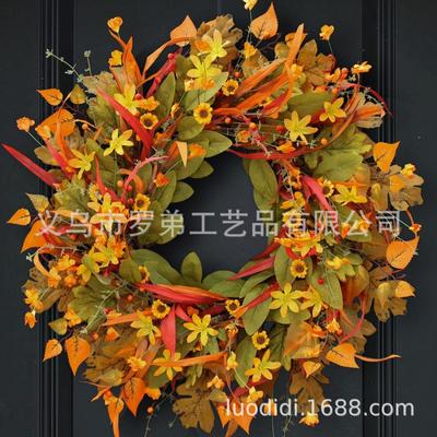 Harvest Wreath Door Hanging Plastic Vine Ring With Pumpkins Berries Decor Thanksgiving Fall Festival