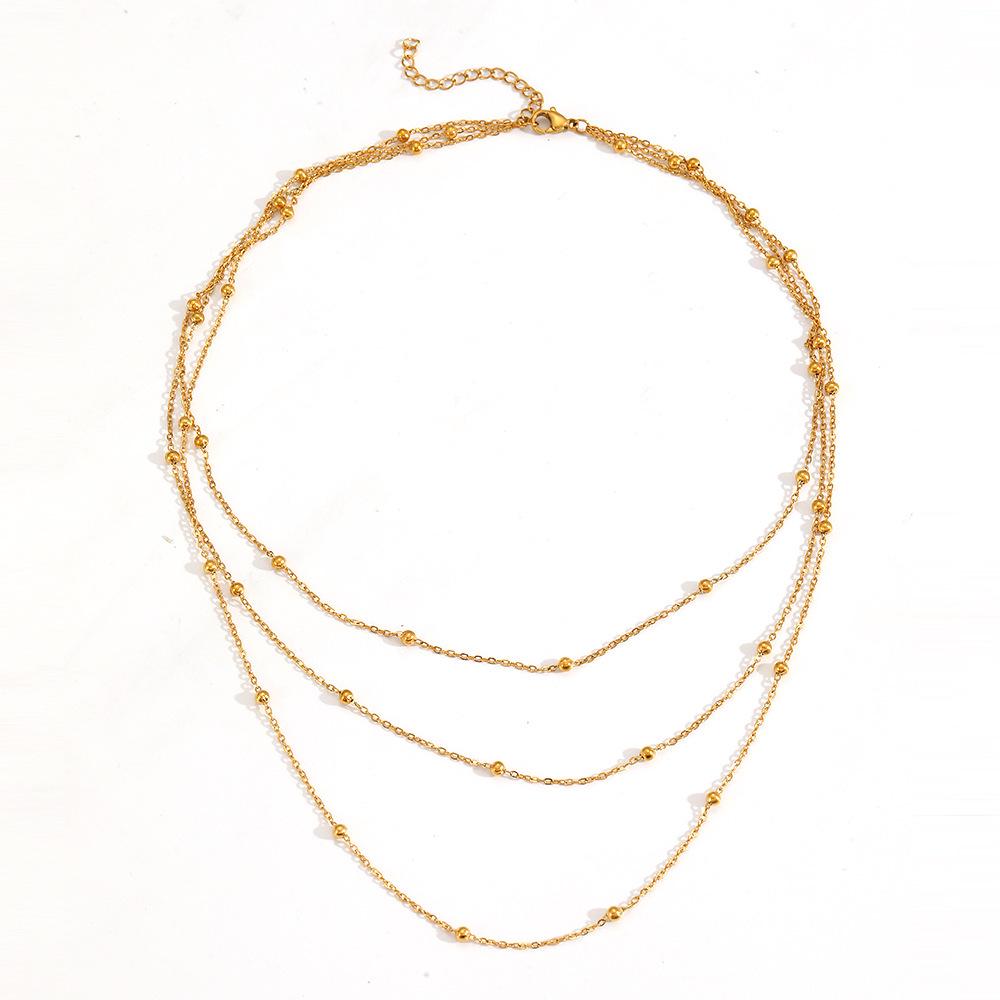 Beaded Chain Titanium Steel Multilayer Jewelry Set - Colorfast Stackable Three-Layer Design