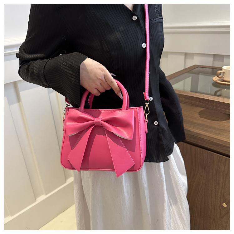 Cute Bowknot Handbag for Women, Simple Solid Color Shoulder Crossbody Bag, Street Style Small Square Purse CLE