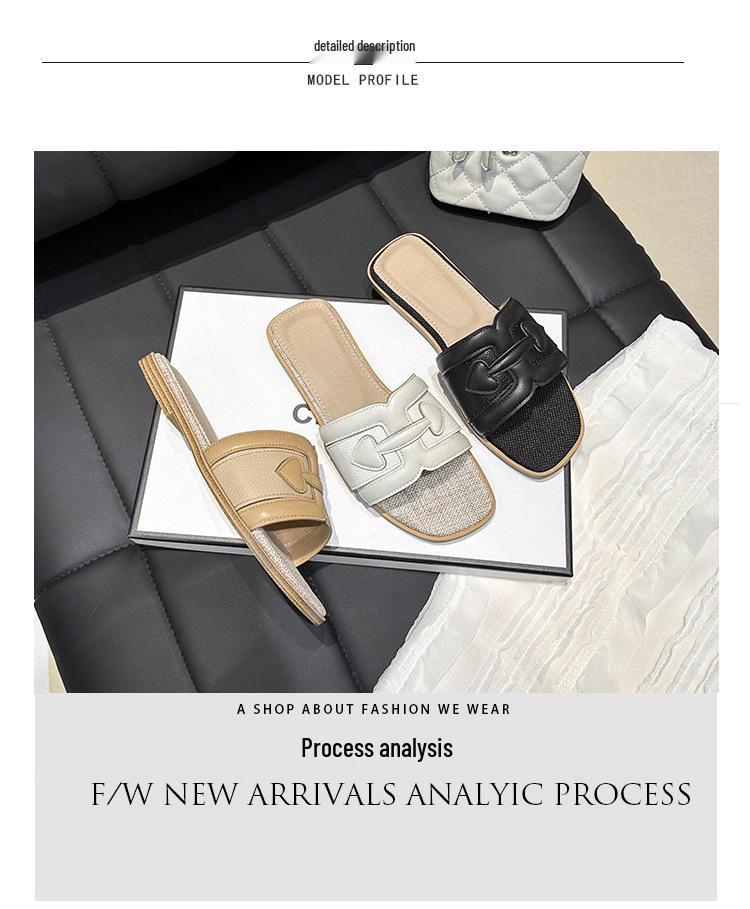 Plus Size Women's Summer Outdoor Flat Slippers for Wide Feet - French Beach Sandals