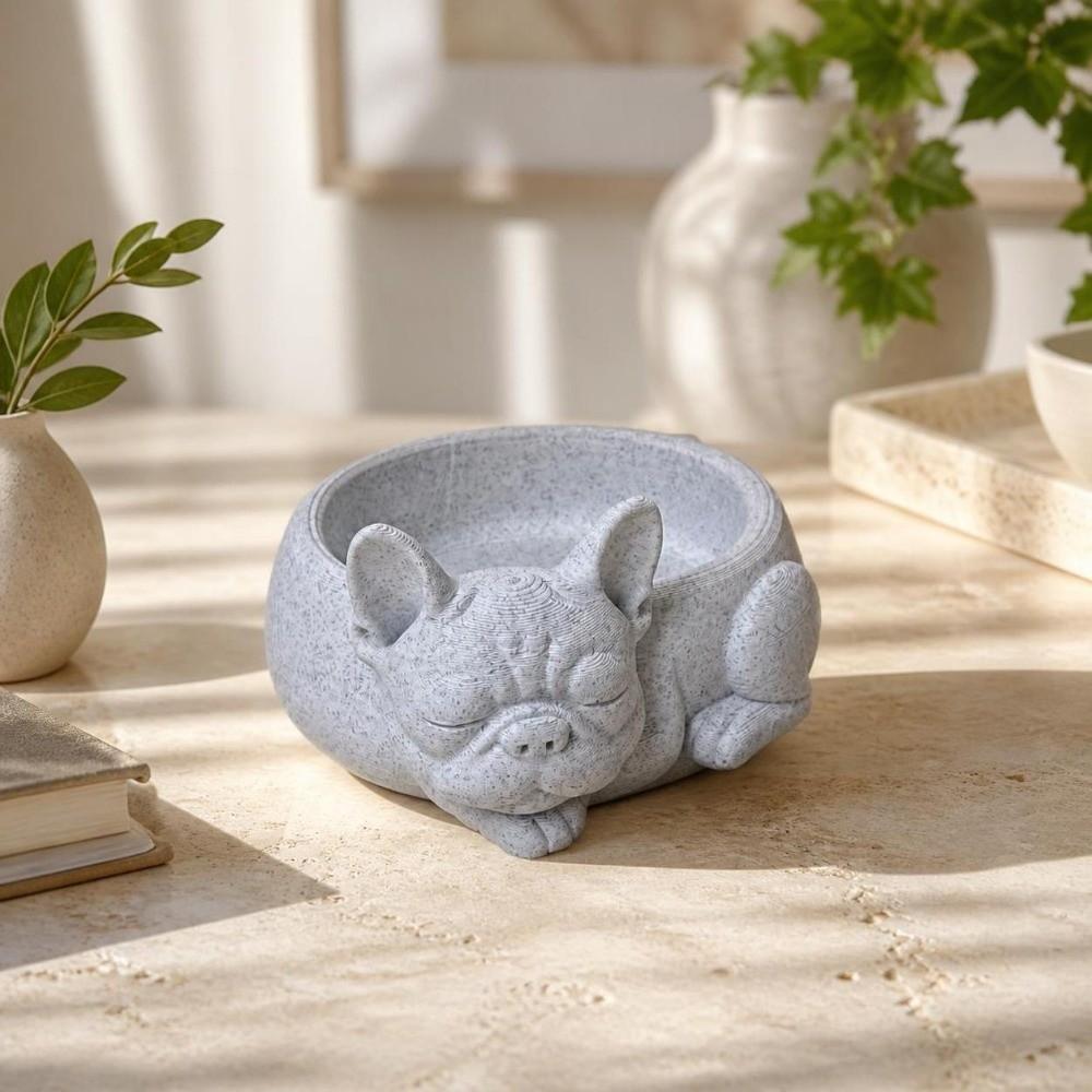 Funny Succulent Flower Pot 3D Printed Bulldog Plant Pot Desk Storage Basket Puppy Statue Office