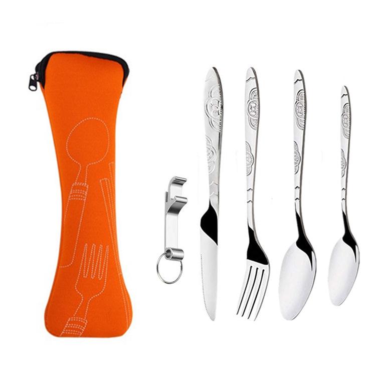 Tragbares Edelstahl-Besteckset - 5-teiliges Reisebesteck mit Messer, Gabel, Löffel und kleinem Löffel für Camping & Outdoor