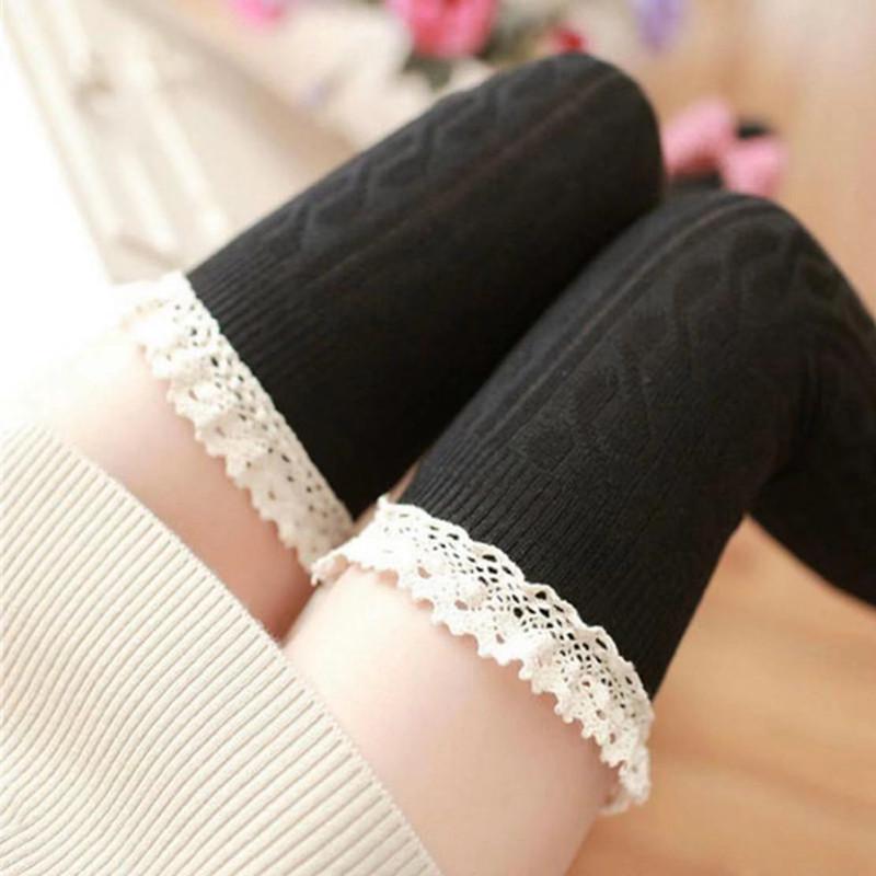 

Осенне-зимние плюшевые кружевные чулки, модные хлопковые чулки выше колена one size чёрный