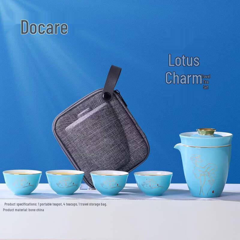 Duocai 5-Piece Portable Bone China Travel Tea Set - Lotus